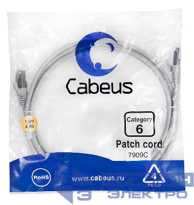Патч-корд F/UTP кат.6 PC-FTP-RJ45-Cat.6-1.5m-LSZH 2xRJ45/8p8c экранир. LSZH 1.5м сер. Cabeus 7909c