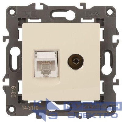 Розетка компьютерная + телевизионная 2-м Elegance 14-3110-02 RJ45 + TV IP20 механизм сл. кость Эра Б0034315