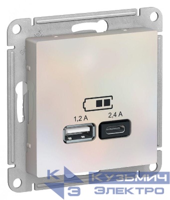 Розетка USB AtlasDesign тип A+C 5В/2.4А 2х5В/1.2А механизм жемчуж. SE ATN000439
