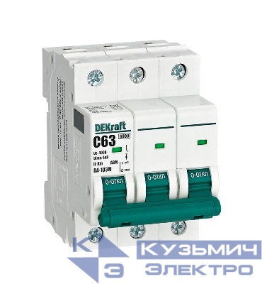 Выключатель автоматический модульный 3п C 63А 6кА ВА-103M без теплозащиты DEKraft 12526DEK