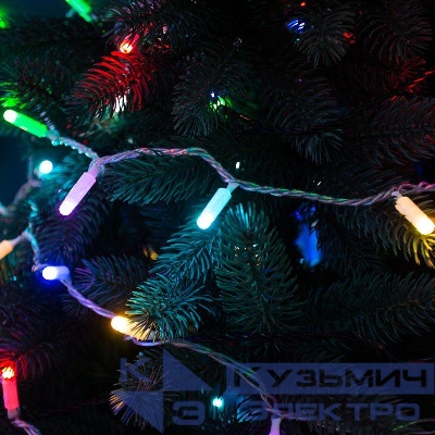 Гирлянда светодиодная "Нить" 10м 100LED мультиколор RGB 10Вт 230В IP65 провод ПВХ прозр. (свечение с динамикой при использовании контроллера) Neon-Night 245-409