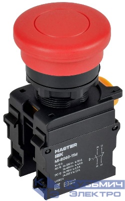 Кнопка "Грибок" d22мм 1НО+1НЗ MASTER без фиксации красн. IEK MI-BG60-11M-3-21-K04