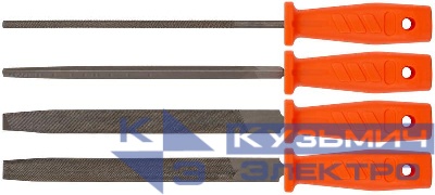 Напильник пластиковая ручка набор 4шт (трехгранный плоский круглый полукруглый) 200мм FIT 42705