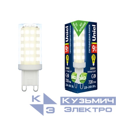 Лампа светодиодная LED-JCD-9W/3000K/G9/CL GLZ09TR прозр. картон Uniel UL-00006488