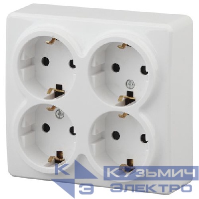 Розетка 4-м ОП Эра Эксперт 11-2211-01 16А IP20 16AX 250В 4х2P+E Schuko защ. шторки бел. Эра Б0020709
