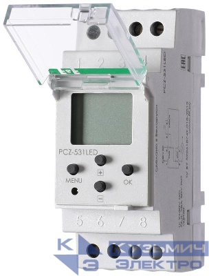 Реле времени PCZ-531LED 8А 9-30В DC IP20 2мод. 1 канал программирован. изменения уровня яркости ламп накаливания или LED лент с 9-30В DC недельный цикл установка на DIN-рейку F&F EA02.002.016