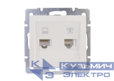 Розетка компьютерная + телефонная 2-м СП Rain RJ45 + RJ11 16А IP20 механизм бел. LEZARD 703-0288-143