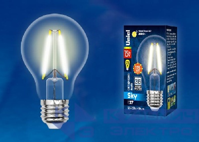 Лампа светодиодная LED-A60-15W/3000K/E27/CL PLS02WH Sky прозр. картон Uniel UL-00005849