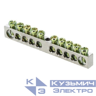 Шина PEN "ноль-земля" 6х9 10 отверст. цинк крепеж по центру PROxima EKF sn1-63-10