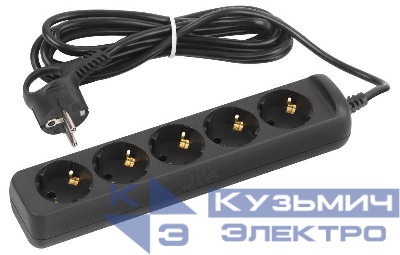 Удлинитель электрический UX-5e-3m-B с заземлением 5 розеток 3м ПВС 3х0.75мм2 10А черн. Эра Б0057725