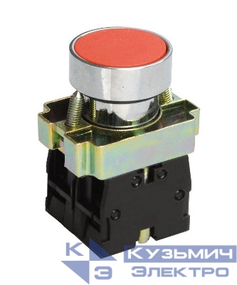 Выключатель кнопочный LAY5-ВА45 без подсветки 1НО+1НЗ цилиндр хром d22мм красн. Электротехник ET012082