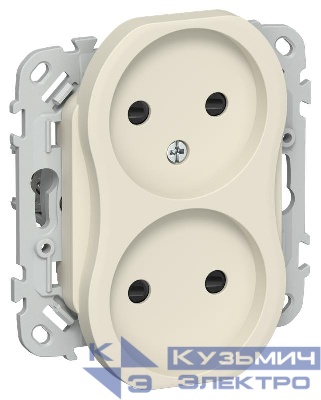 Розетка 2-м СП FLITE РСш02-1-ФлСл 10А без заземл. с защ. шторками безвинтовое крепление механизм сливочный IEK FI-R23-10-1-K86