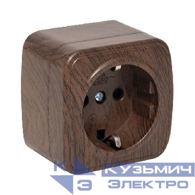 Розетка 1-м ОП Минск 16А IP20 с заземл. темн. дерево EKF EGR16-028-40