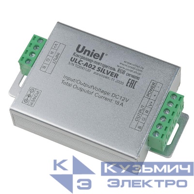 Контроллер-повторитель RGB сигналаULC-A02 SILVER для светодиодных лент 6Ах3канала 216Вт(12В)/432Вт(24В) Uniel UL-00008010
