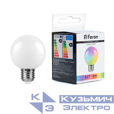 Лампа светодиодная LB-371 3Вт G60 шар матовая E27 230В RGB плавная смена цвета FERON 38115