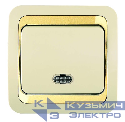 Выключатель 1-кл. СП Mimoza 10А IP20 с подсветкой крем./зол. Makel 12621