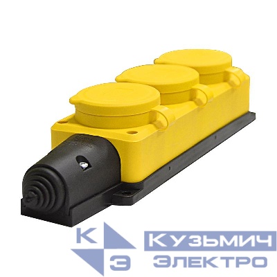 Колодка удлинителя 3-м 1ф с заглушками компакт каучук желт. Universal 3083