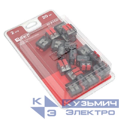 Клемма строительно-монтажная СМК 221-412 с рычагом 2 отверстия 0.2-4.0кв.мм (блист.20шт) PROxima EKF plc-smk-221-412b-20