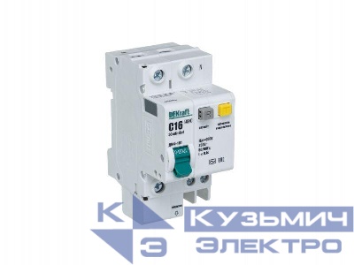 Выключатель автоматический дифференциального тока 2п (1P+N) C 16А 30мА тип AC ДИФ-101 со встроен. защит. от сверхтоков DEKraft 15157DEK