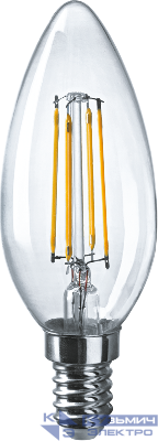 Лампа светодиодная 61 339 NLL-F-C35-4-230-4K-E14 4Вт свеча прозрачная 4000К нейтр. бел. E14 380лм 220-240В Navigator 61339