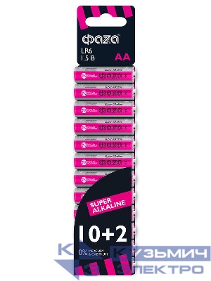 Элемент питания алкалиновый AA/LR6 1.5В Super Alkaline SBL-10+2 (уп.12шт) ФАZА 2854582