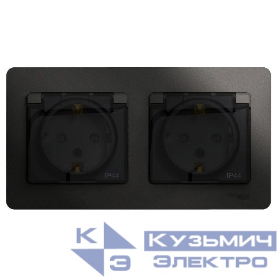 Розетка 2-м СП 2мод. Glossa 16А IP44 с заземл. защ. шторки в сборе антрацит SE GSL000747