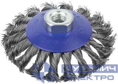Щетка для УШМ М14 тип "Тарелка" крученая проволока 0.5мм 100мм блист. Profi Cutop 82-905