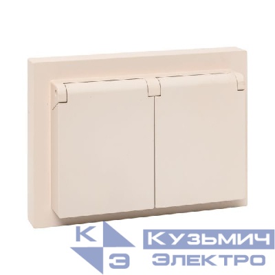 Розетка 2-м СП Эпика 16А IP44 с заземл. защ. шторки с рамкой с крышками механизм крем. EKF UP1-SOI-211-44