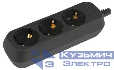 Колодка удлинителя 3-м с заземл. черн. KX-3e-B Эра Б0061718
