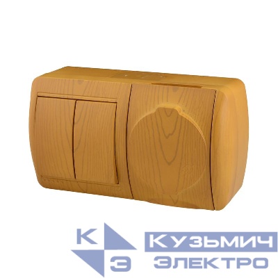 Блок Nata (розетка с заземл. с защ. крышкой + 2-кл. выкл.) ольха LEZARD 710-0700-171
