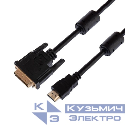 Шнур HDMI - DVI-D gold 1.5м с фильтрами Rexant 17-6303