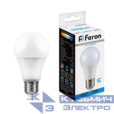 Лампа светодиодная LB-91 7Вт A60 грушевидная 6400К E27 230В FERON 25446