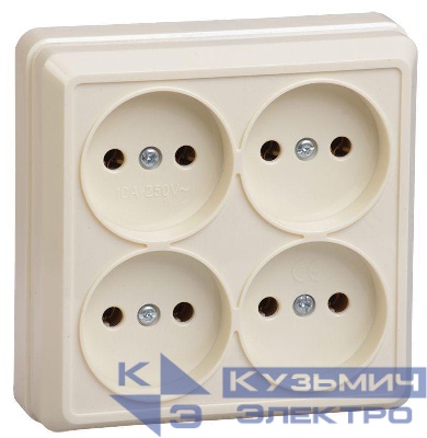 Розетка 4-м ОП Октава РС24-2-ОК 10А IP20 без заземл. крем. GENERICA ERO40-K33-10-DC