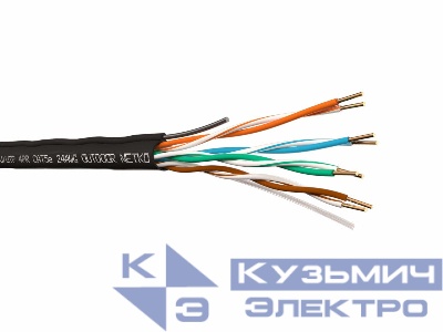 Кабель U/UTP4 cat.5e, 4 пары 24 AWG BC, одножильный, не экранированный, для наружных работ с проволочным тросом, 305м, FLUKE TEST, NETKO Expert