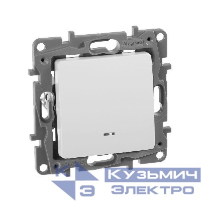 Выключатель 1-кл. СП Etika 10А IP20 250В 10AX с подсветкой/индикацией безвинтов. зажимы механизм бел. IEK 672203