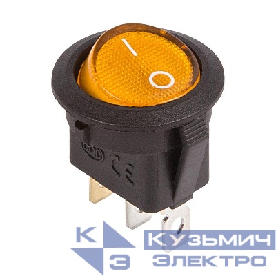 Выключатель клавишный круглый 12В 20А (3с) ON-OFF желт. с подсветкой (RWB-214) Rexant 36-2587