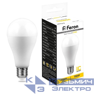 Лампа светодиодная LB-130 30Вт A80 грушевидная 2700К E27 230В FERON 38194