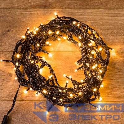 Гирлянда светодиодная управляемая"Нить" 10м 100LED тепл. бел. 10Вт 220-240В IP65 8 режимов провод ПВХ черн. (нужен контроллер 217-204) Neon-Night 303-136