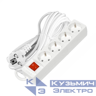 Удлинитель 4х5м с заземл. 10А IP20 2.2кВт ПВС 3х1 с выкл. бел. Союз 2791