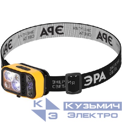 Фонарь светодиодный налобный рабочий GA-813 "Практик" аккумуляторный 3+3Вт сенсорное управление дисплей 4 режима Эра Б0069576