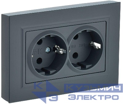 Розетка 2-м СП BRITE РС12-3-БрГ 16А в сборе с заземл. без защ. шторок графит IEK BR-R21-16-K53-F