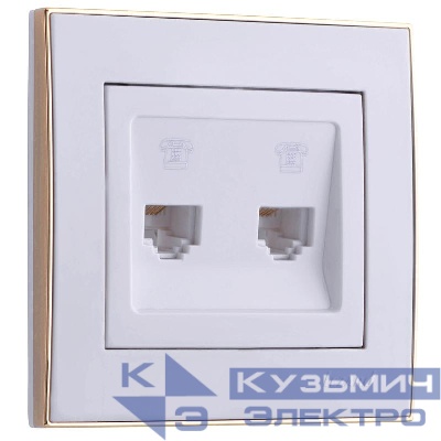 Розетка телефонная 2-м СП Rain RJ11 с зол. боковой вставкой бел. LEZARD 703-0226-138