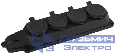 Колодка удлинителя 4-м с заземл. 16А IP44 K-4e-B-IP44 каучук черн. Эра Б0044546