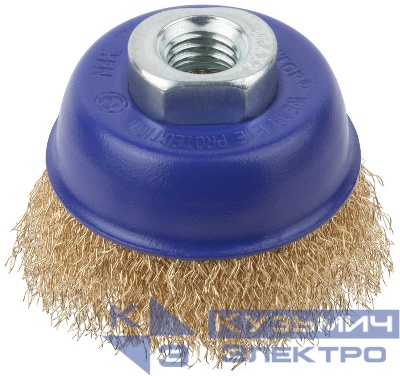 Щетка для УШМ М14 тип "Чашка" латун. витая проволока 0.3мм 65мм блист. Profi Cutop 82-893