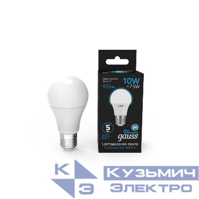 Лампа светодиодная Black 10Вт A60 грушевидная 6500К холод. бел. E27 920лм GAUSS 102502310
