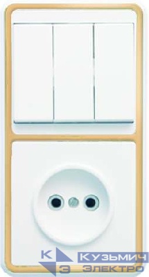 Блок БКВР-039 Бэлла (3-кл. выкл. + розетка) зол. Кунцево 5840