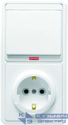 Блок БКВР-056 Бэлла (1-кл. выкл. с подсветкой + розетка с заземл.) бел. Кунцево 5821