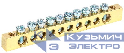 Шина PEN "земля-ноль" 6х9мм 10/2 (10групп/крепеж по краям) IEK YNN11-10-100