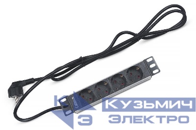 Блок евророзеток для 10дюйм шкафов PDU-4P-2EU горизонт. 4 розетки 16А без выключателя алюм. корпус шнур 2м вилка немецкий стандарт Cabeus 7981c