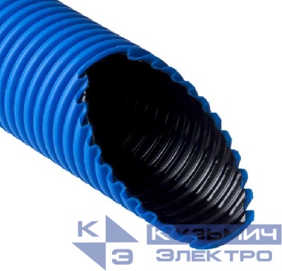Труба гофрированная двустенная ПНД/ПВД d160/140.2мм с протяжкой с муфтой и 2 уплотн. кольцами син. (уп.50м) Ruvinil Т2-КЛ0-160С